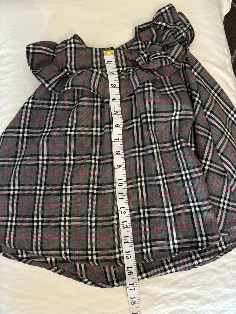 Kid Bebitach Plaid Ruffle Collar Dress - Gray with Pink Accents